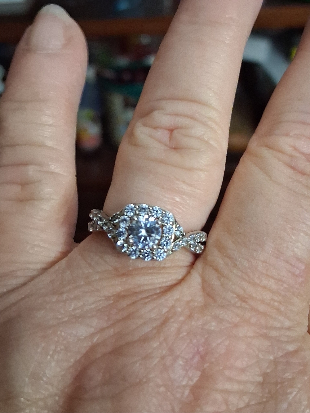 Approx 1 Carat CZ Cluster Engagement Ring in Sterling Silver Size 7